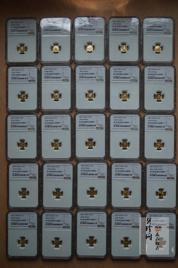 【079050】2007年中国熊猫金币发行25周年1/25盎司精制金币25枚一套