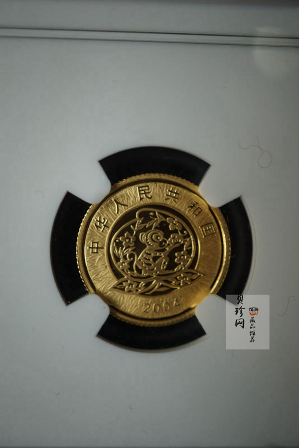 【040206】2004中国甲申（猴）年金纪念币-双猴嬉戏图1/10盎司普制金币