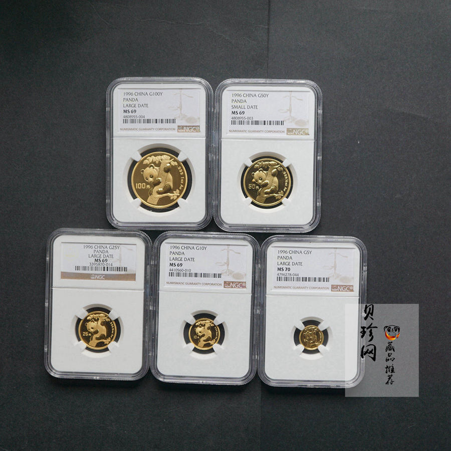 【969050】1996年熊猫普制金币五枚一套