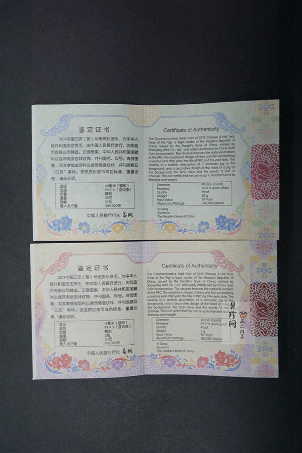 【199040】2019中国己亥（猪）年生肖精制金银币2枚一套