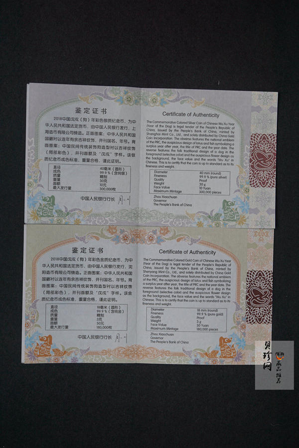 【189010】2018年戊戌狗年生肖精制彩金银币二枚一套