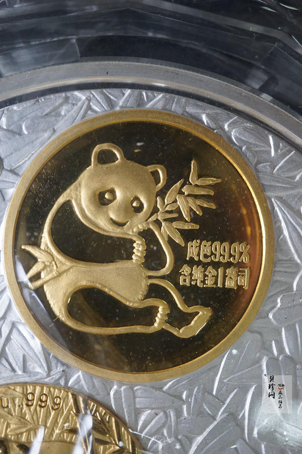 【020201】2002年中国熊猫金币发行20周年银铂纪念币1公斤镶金银币