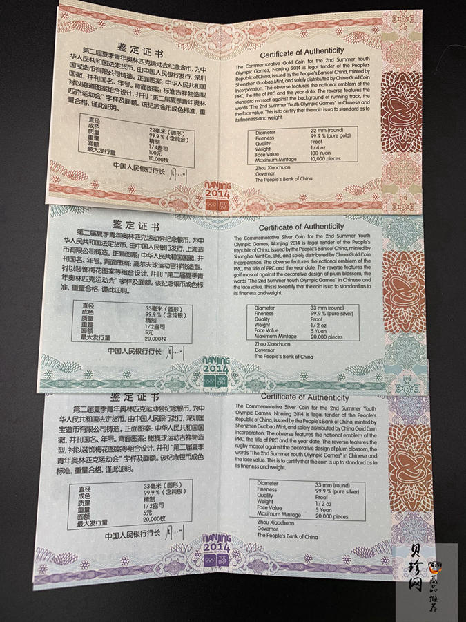 【149090】2014年第二届夏季青年奥林匹克运动会精制金银币3枚一套