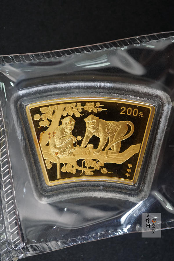 【040204】2004中国甲申（猴）年金纪念币-双猴图1/2盎司扇形普制金币
