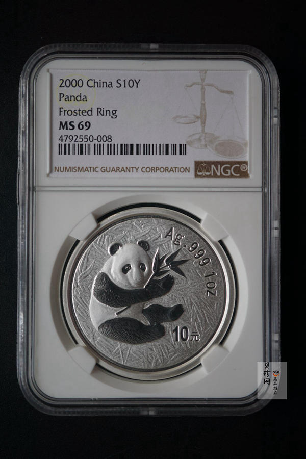 【000108】2000版熊猫金银纪念币1盎司普制银币