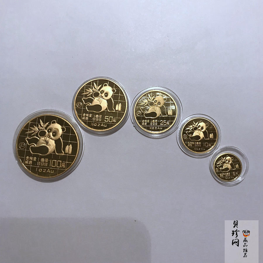 【899020】1989版熊猫精制金币五枚一套
