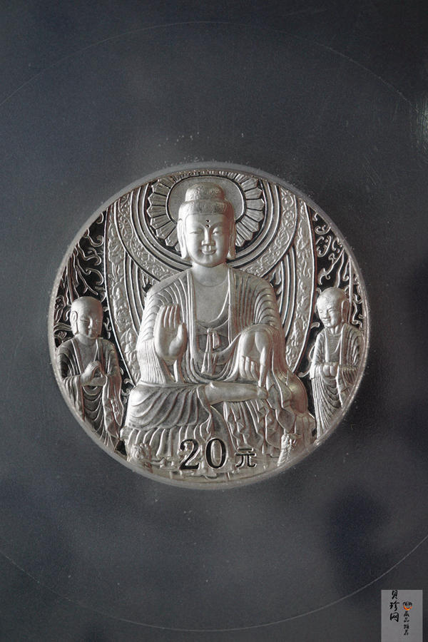 【020505】2002年中国石窟艺术（龙门）金银纪念币-佛像图2盎司精制银币