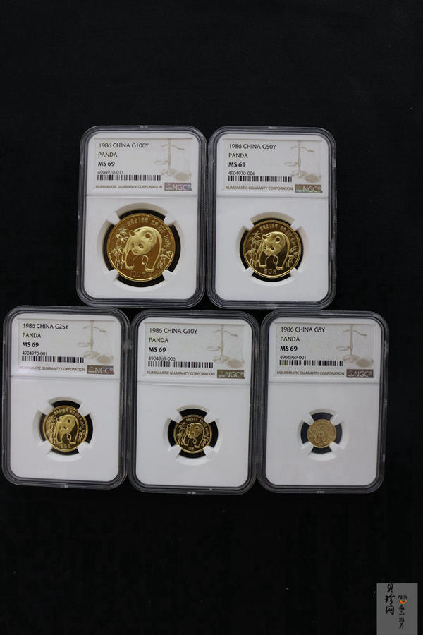 【869010】1986年熊猫普制金币五枚一套