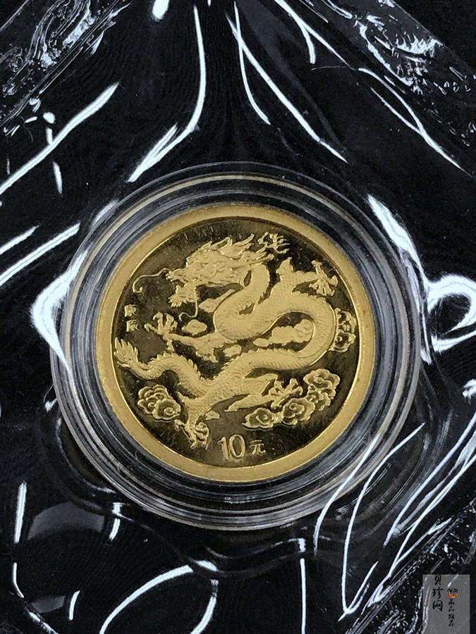 【000306】2000中国庚辰（龙）年金银纪念币-云龙图1/10盎司普制金币