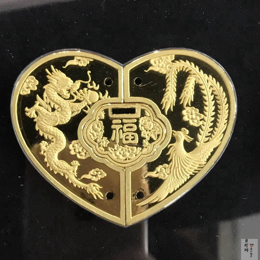 【199490】黄金爱心结婚纪念200g囍福同心金锁