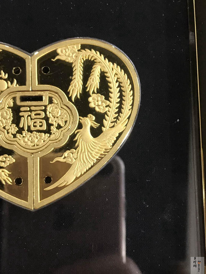 【199490】黄金爱心结婚纪念200g囍福同心金锁