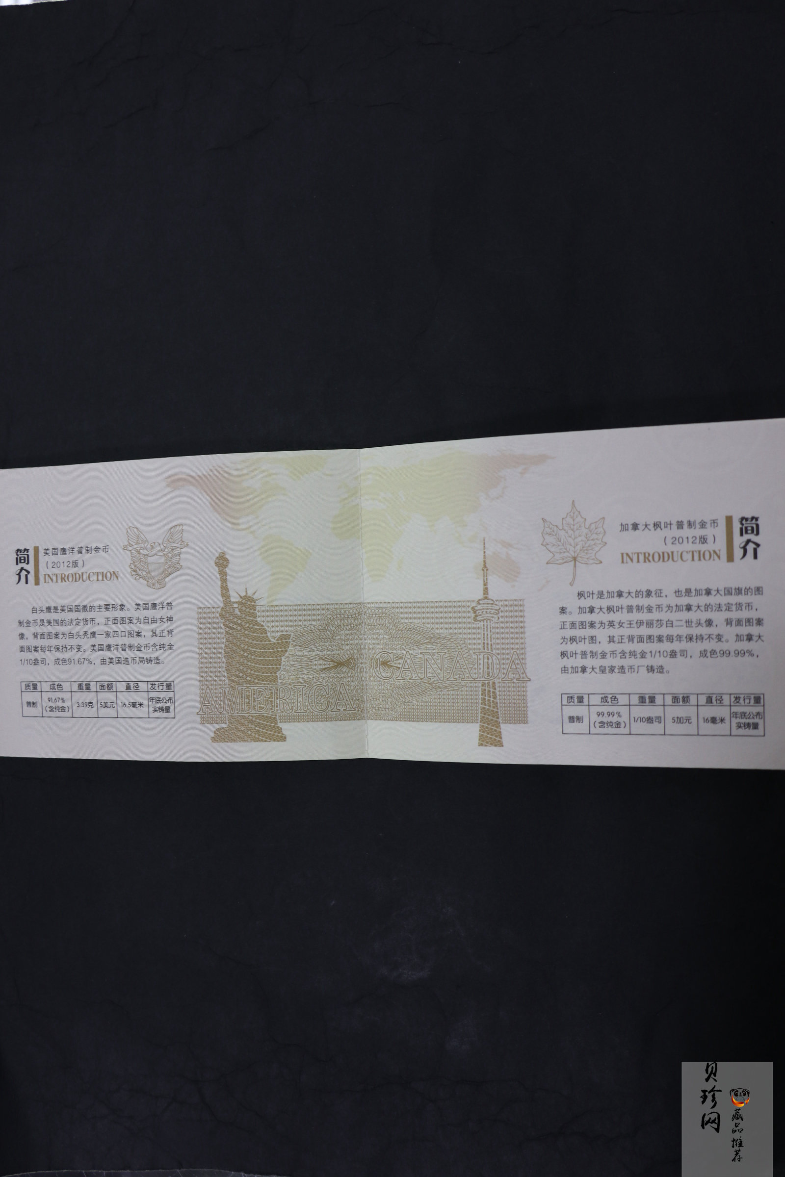 【129490】2012版世界贵金属投资币典藏（1/10盎司金章6枚一套）