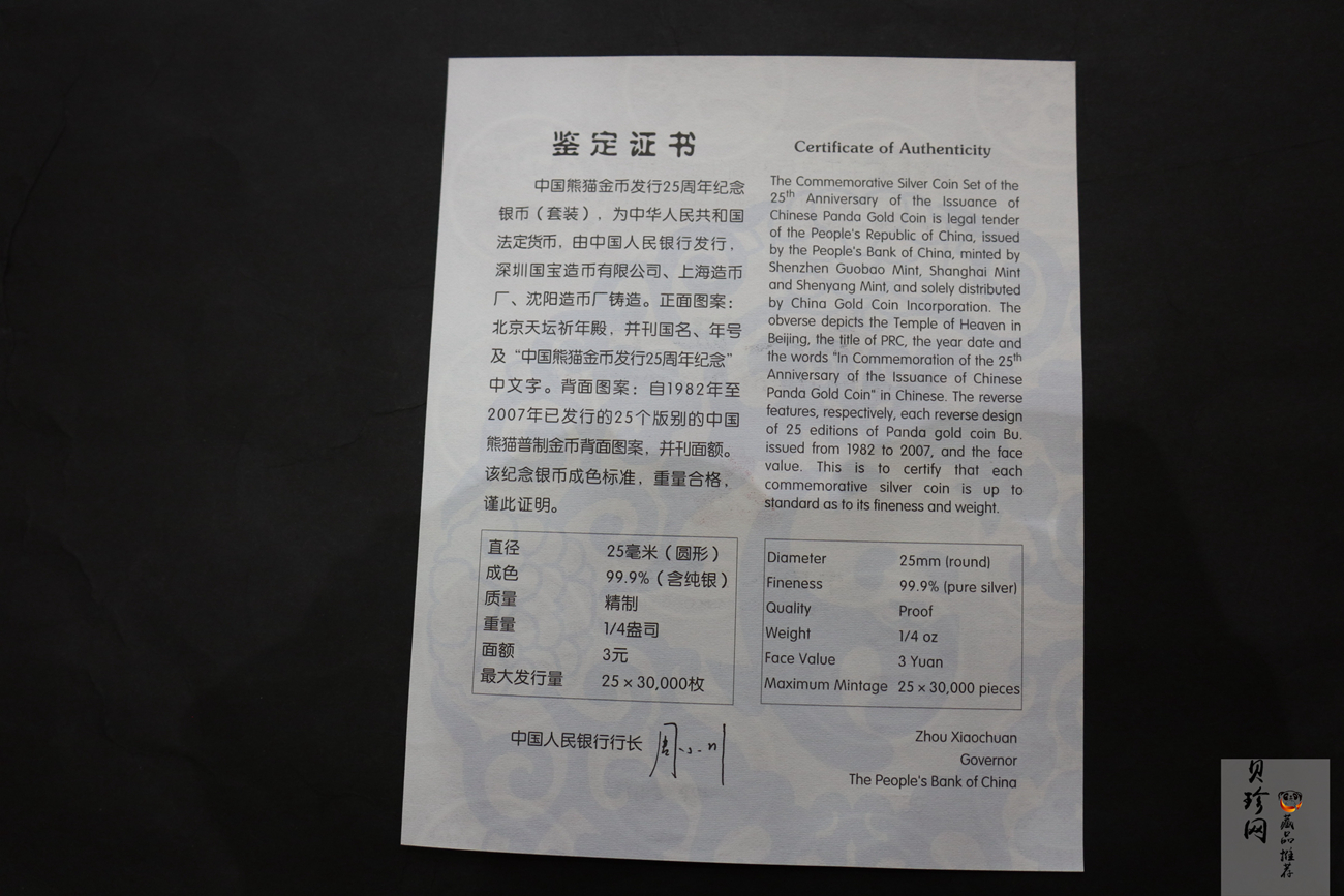 【079140】中国熊猫金币发行25周年纪念银币套装
