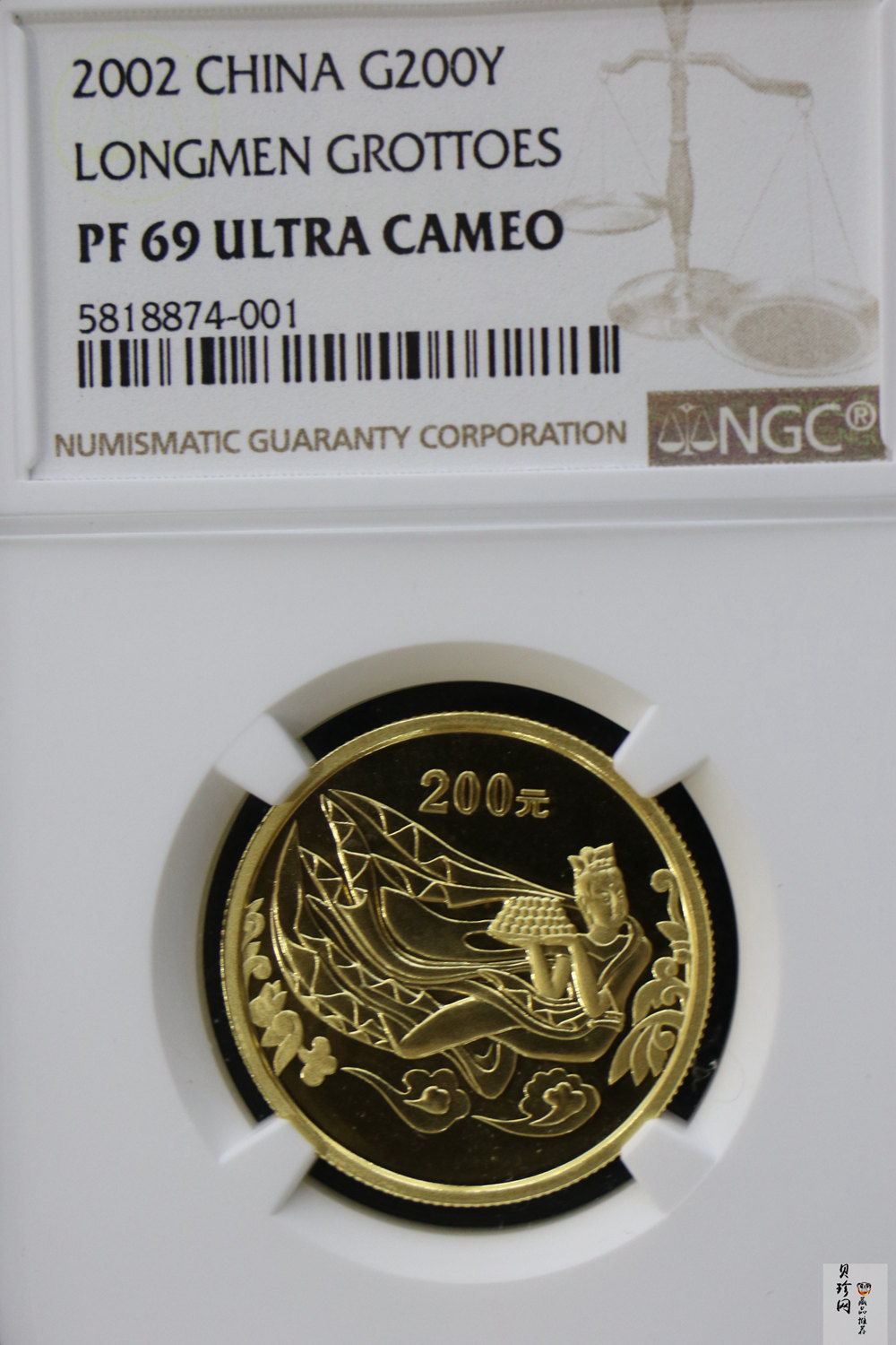 【020502】2002年中国石窟艺术（龙门）金银纪念币-飞天图1/2盎司精制金币