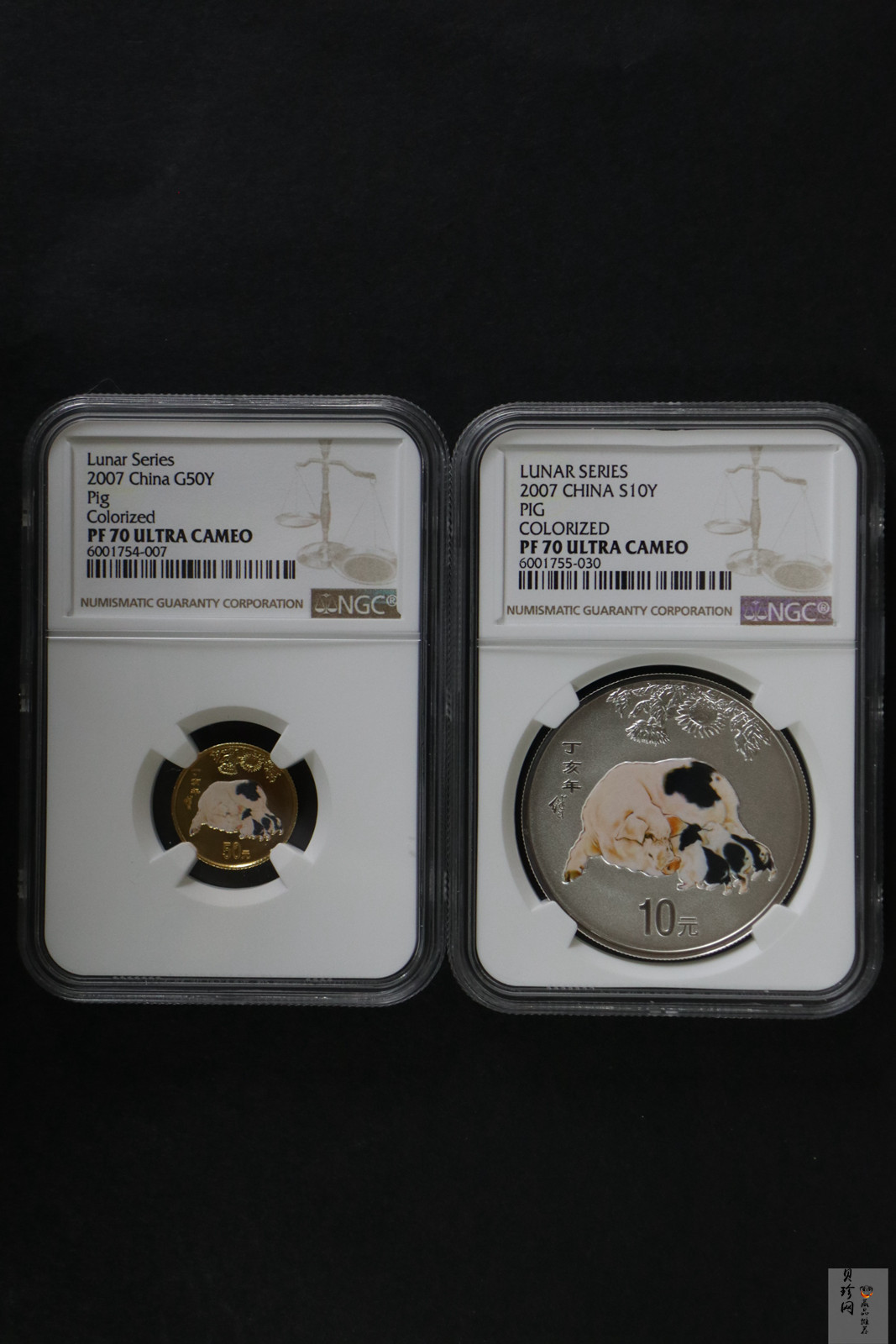 【079020】2007猪年彩色生肖金银币2枚一套