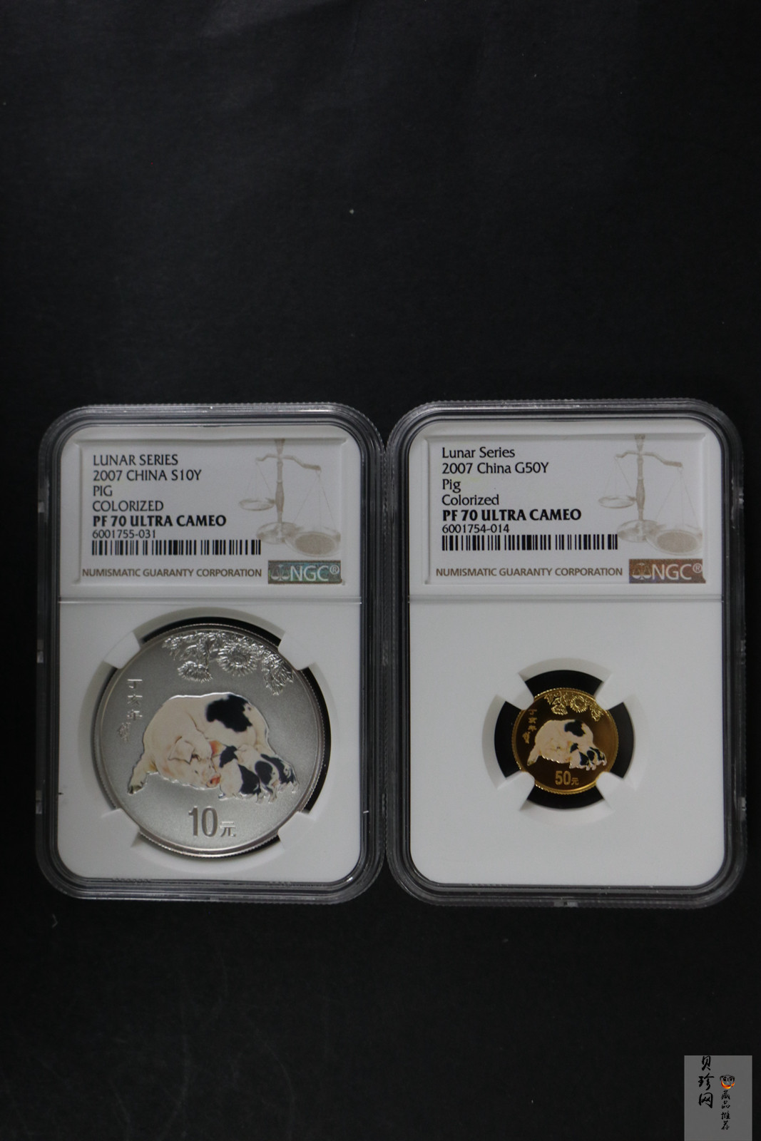【079020】2007猪年彩色生肖金银币2枚一套