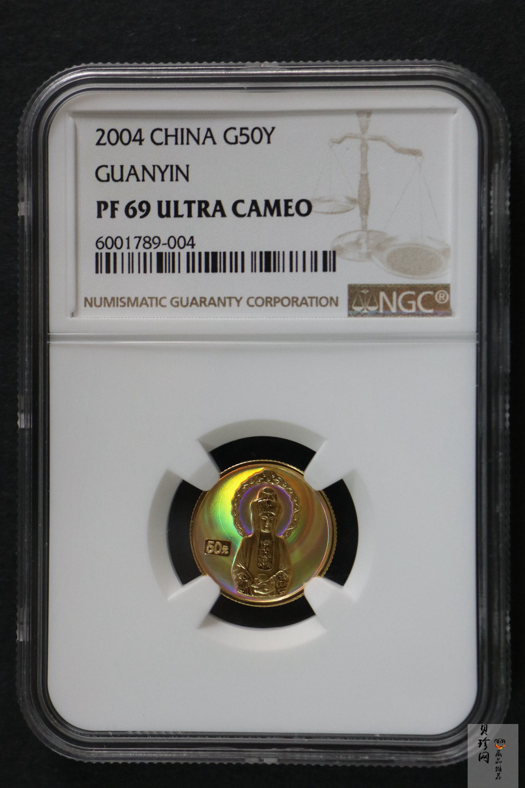 【040901】2004年观音金纪念币-白衣观音像1/10盎司幻彩精制金币