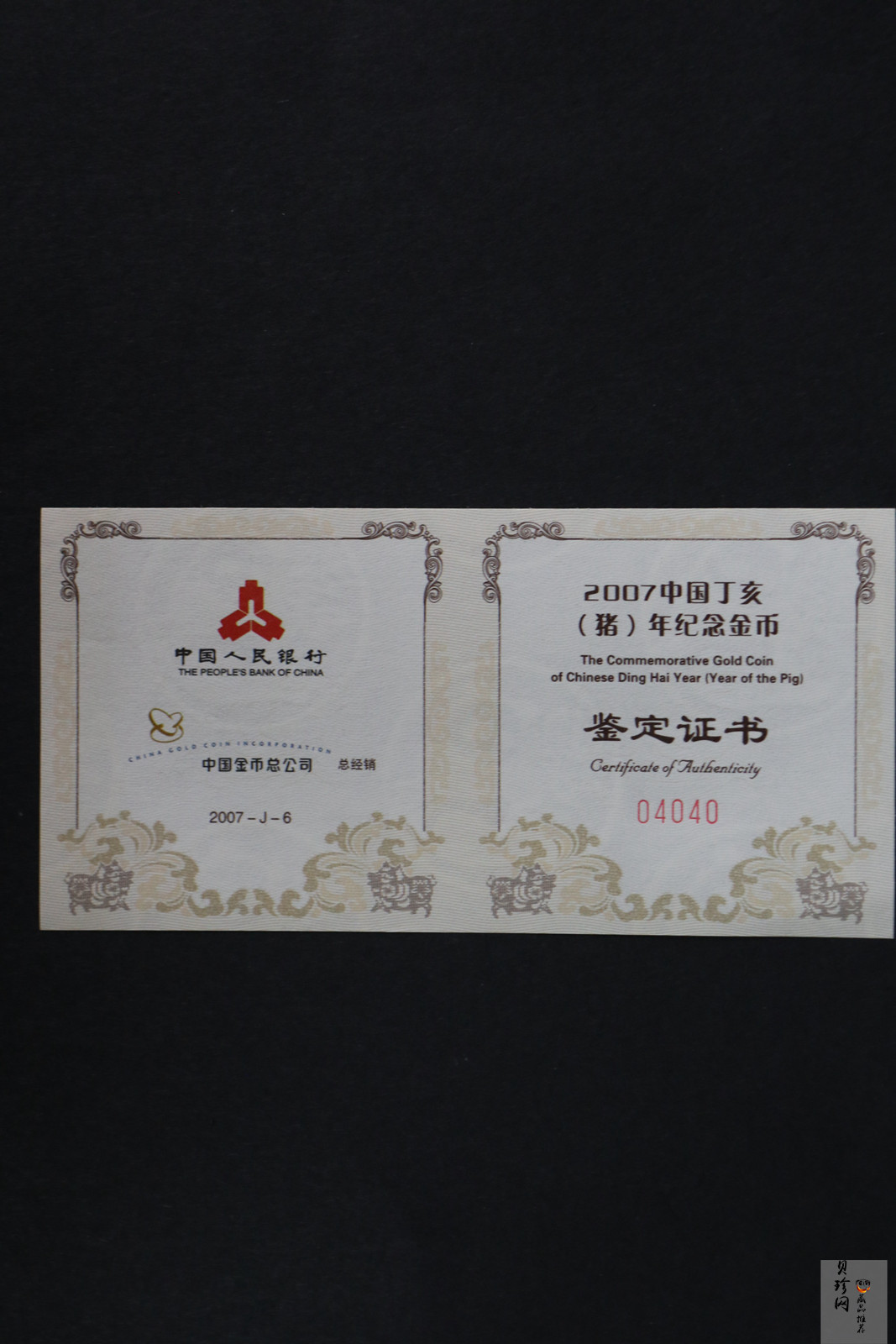 【061201】2007年丁亥猪年生肖1/10盎司普制金币