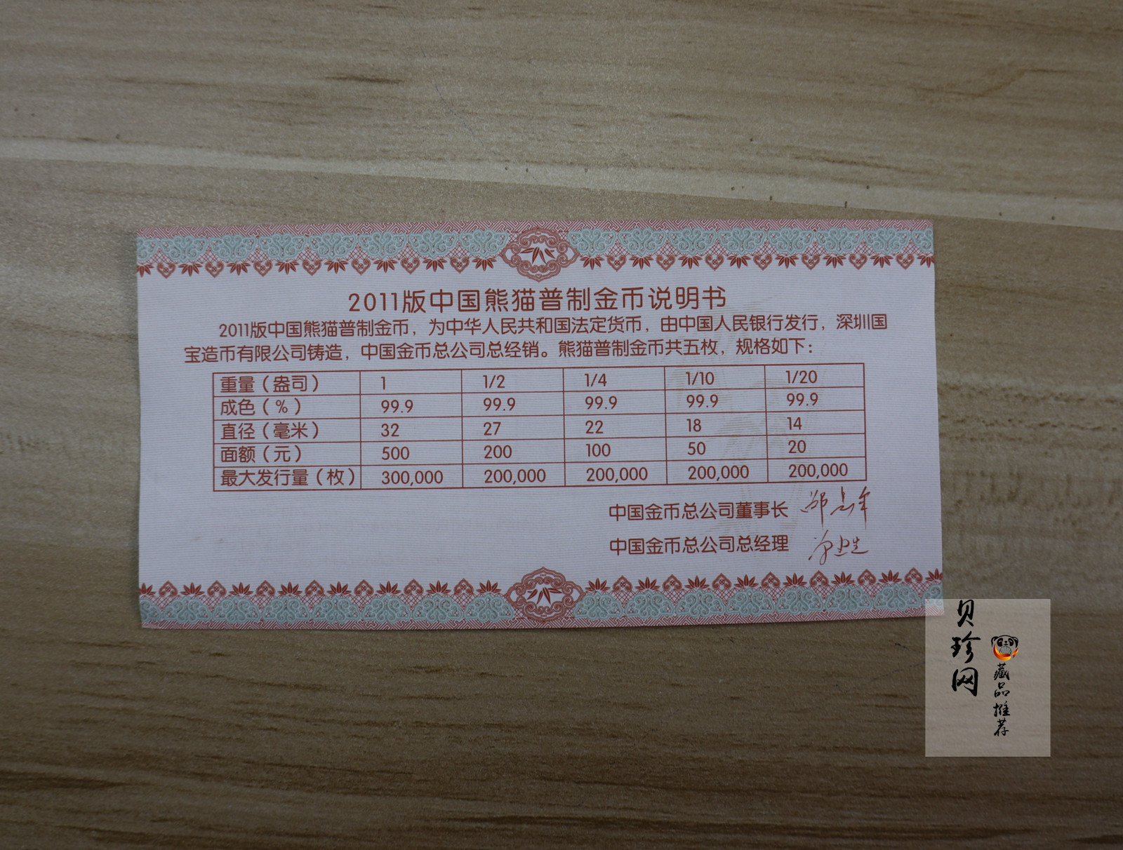 【119250】2011年熊猫普制金币五枚一套