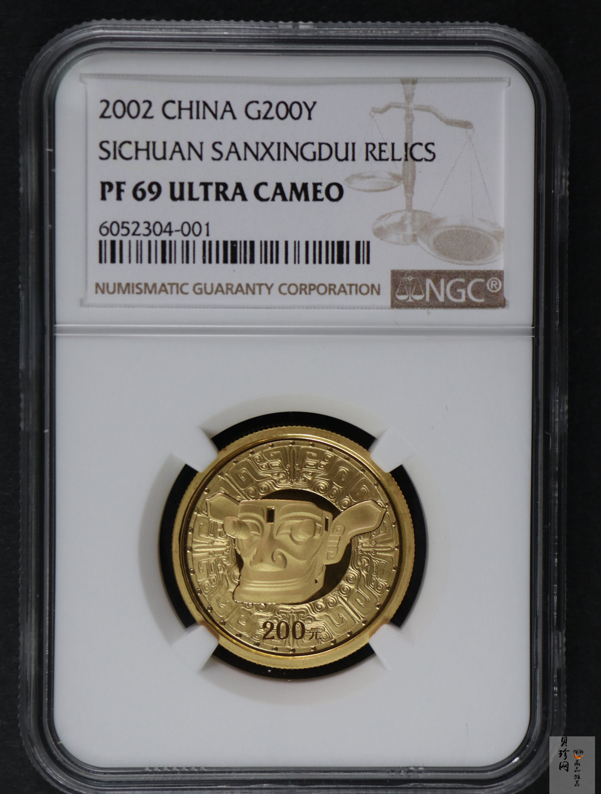 【020801】2002年四川三星堆金银纪念币-青铜纵目面具1/2盎司精制金币