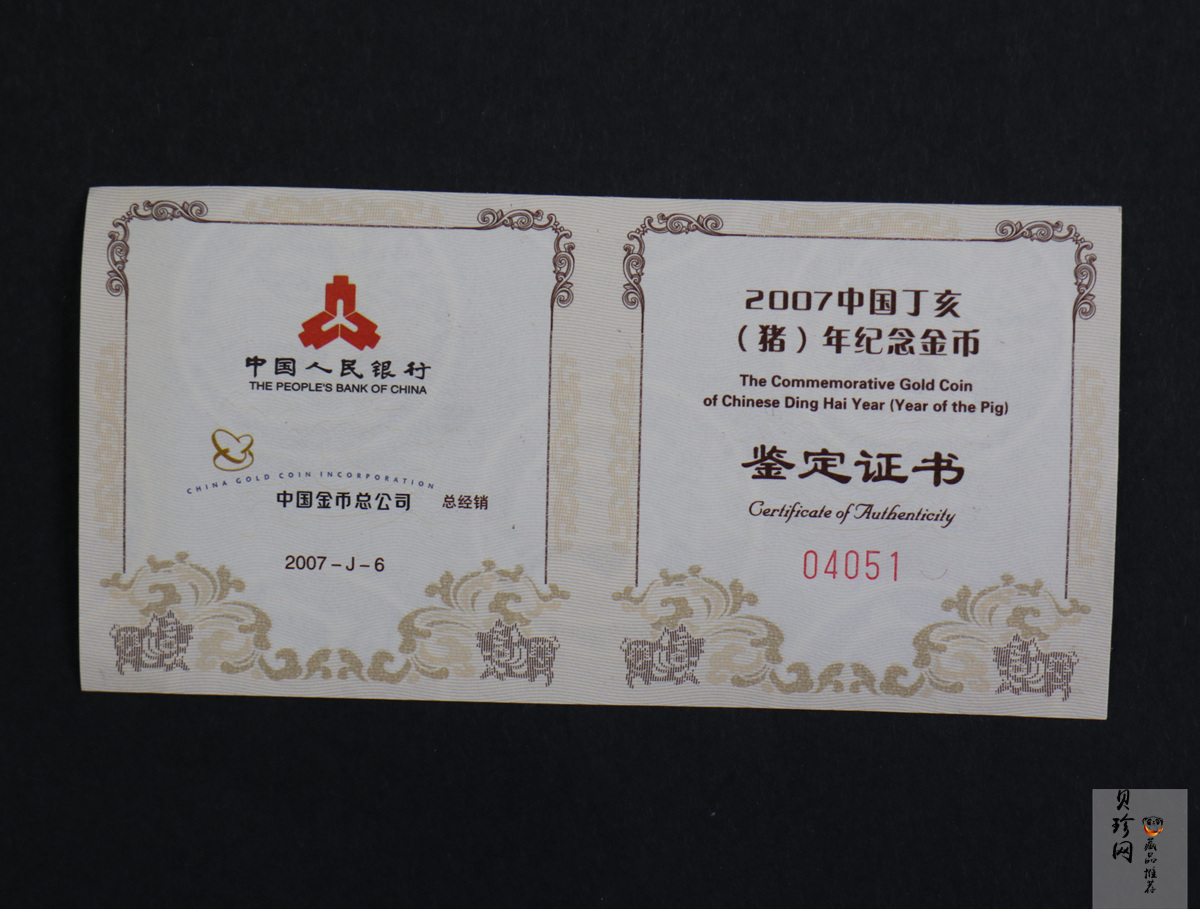 【061201】2007年丁亥猪年生肖1/10盎司普制金币