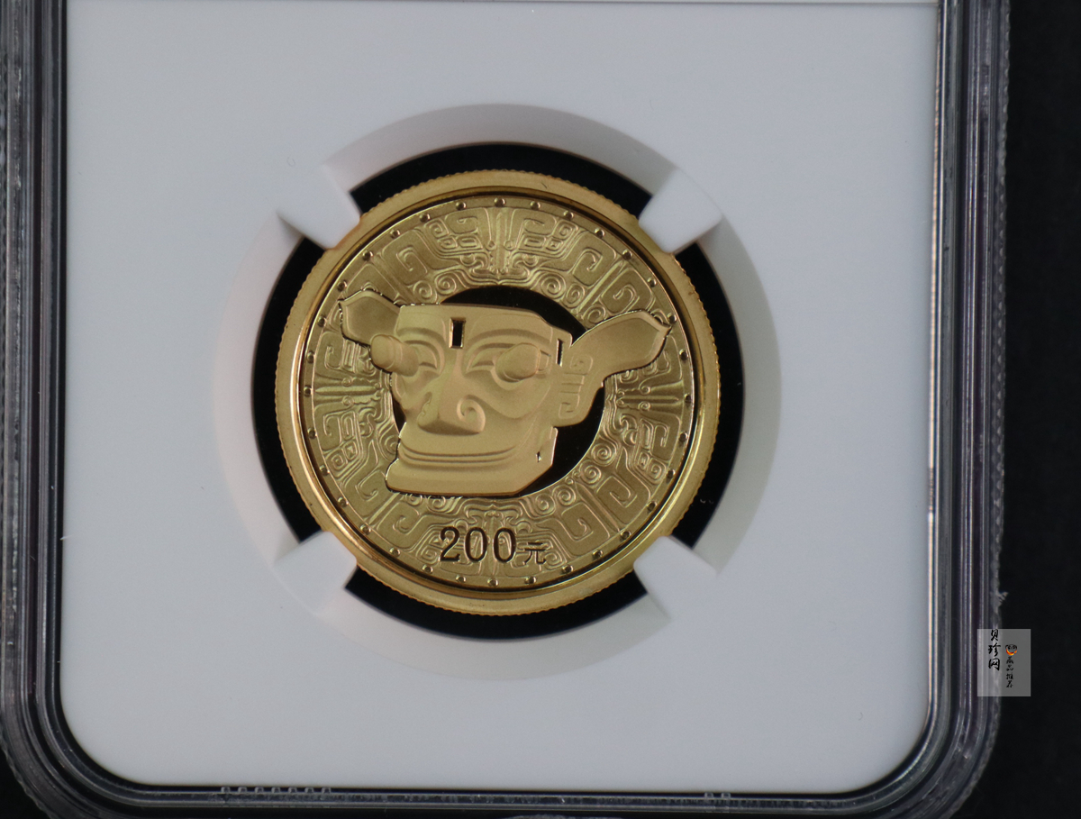 【020801】2002年四川三星堆金银纪念币-青铜纵目面具1/2盎司精制金币