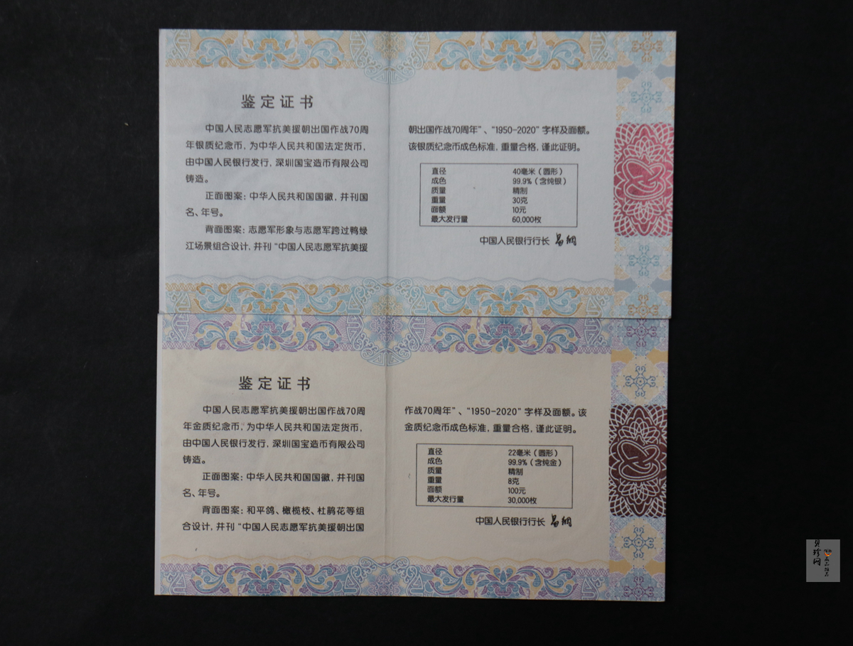 【209250】2020年中国人民志愿军抗美援朝出国作战70周年金银币