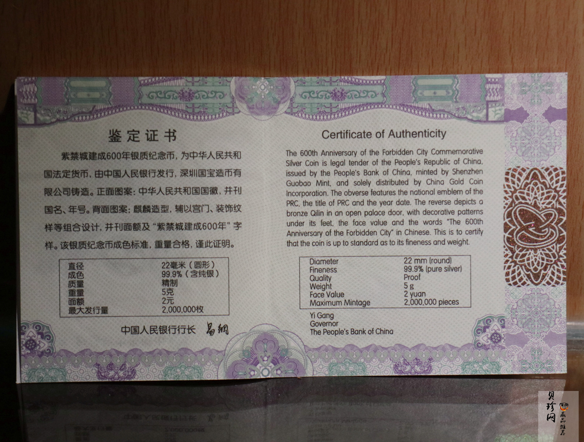 【200507】2020年紫禁城建成600年金银纪念币5克圆形银质纪念币
