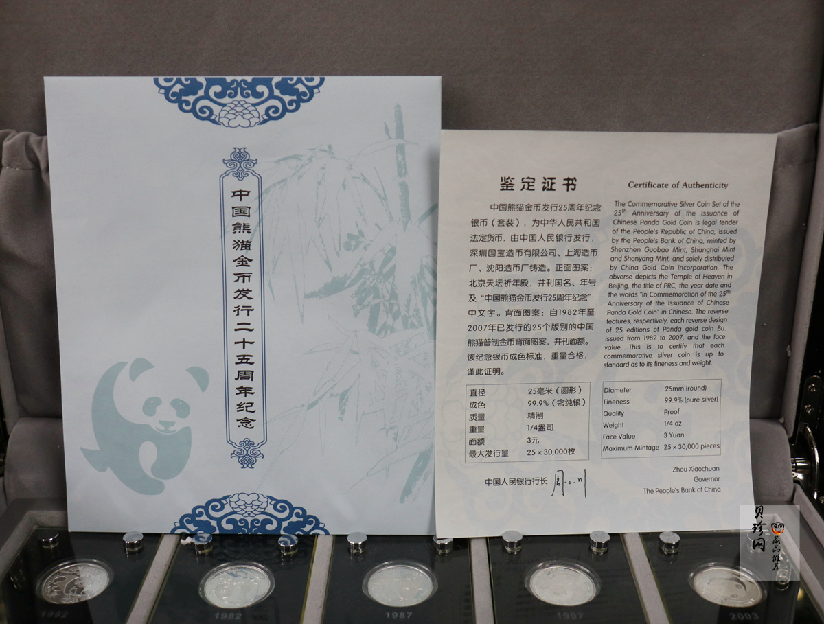 【079060】2007年中国熊猫金币发行25周年1/4盎司精制银币25枚一套