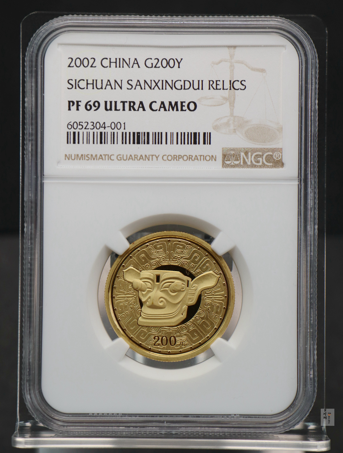 【020801】2002年四川三星堆金银纪念币-青铜纵目面具1/2盎司精制金币