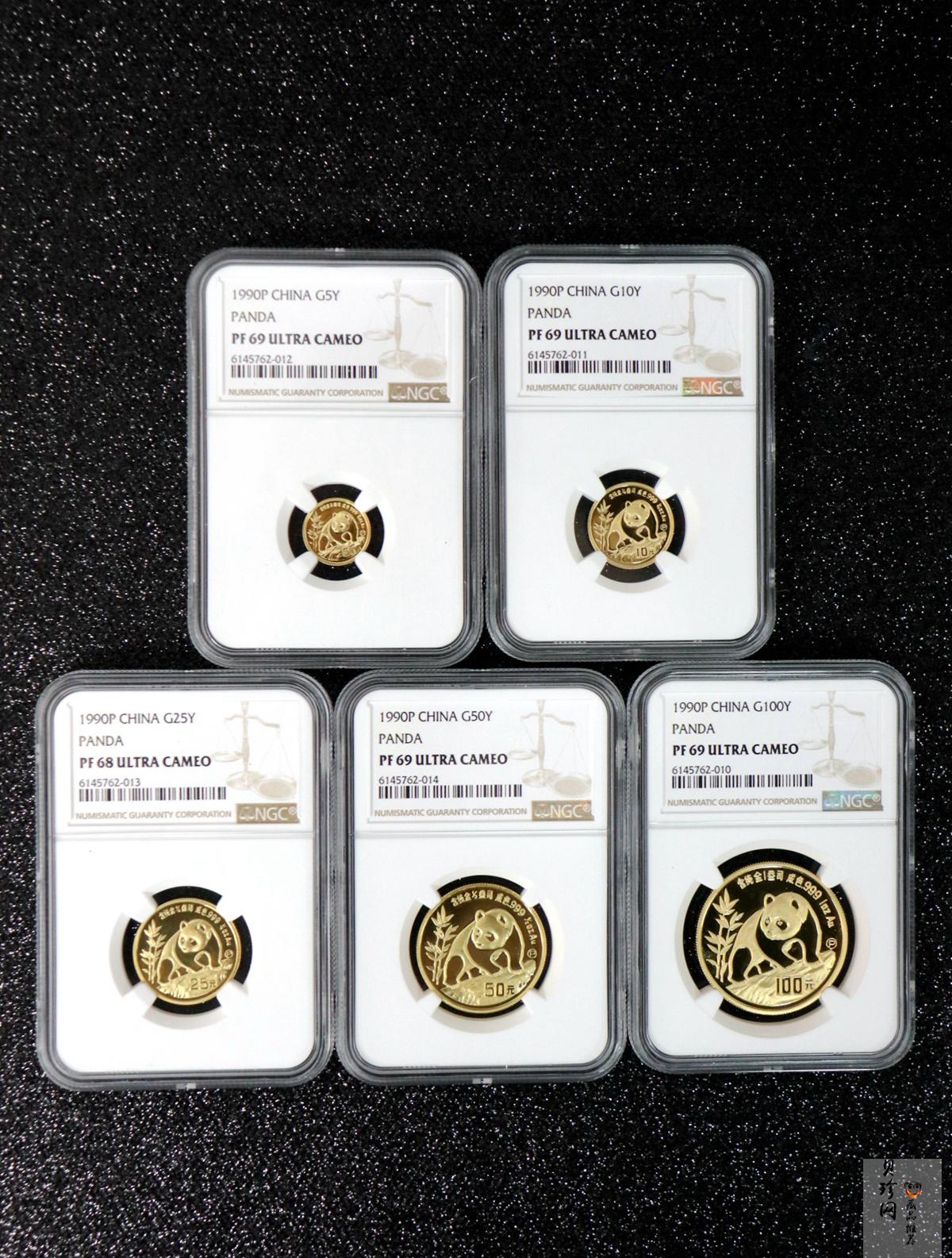 【909020】1990版熊猫精制金币五枚一套