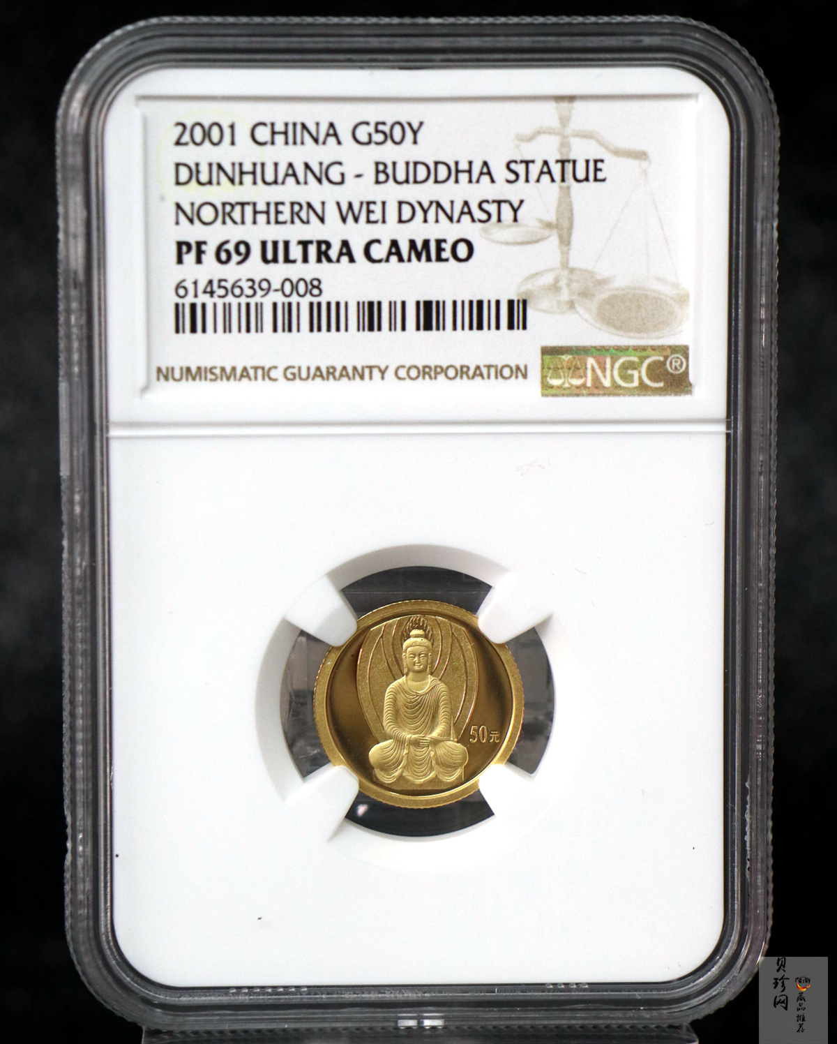 【010403】2001年中国石窟艺术（敦煌）金银纪念币-北魏彩塑佛像1/10盎司精制金币