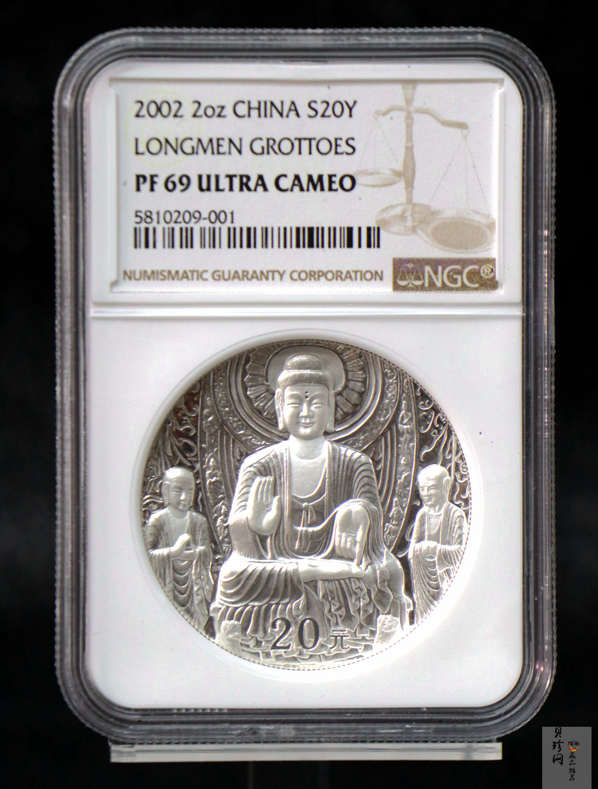 【020505】2002年中国石窟艺术（龙门）金银纪念币-佛像图2盎司精制银币