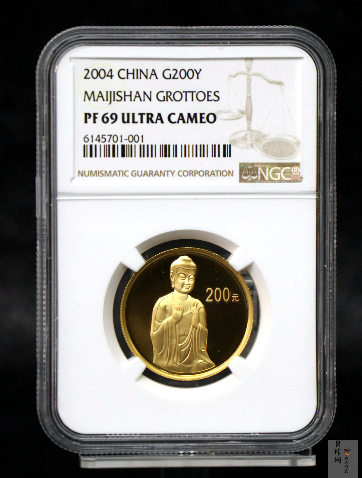 【040602】2004年中国石窟艺术（麦积山）金纪念币-麦积山石窟坐佛像（局部）1/2盎司精制金币