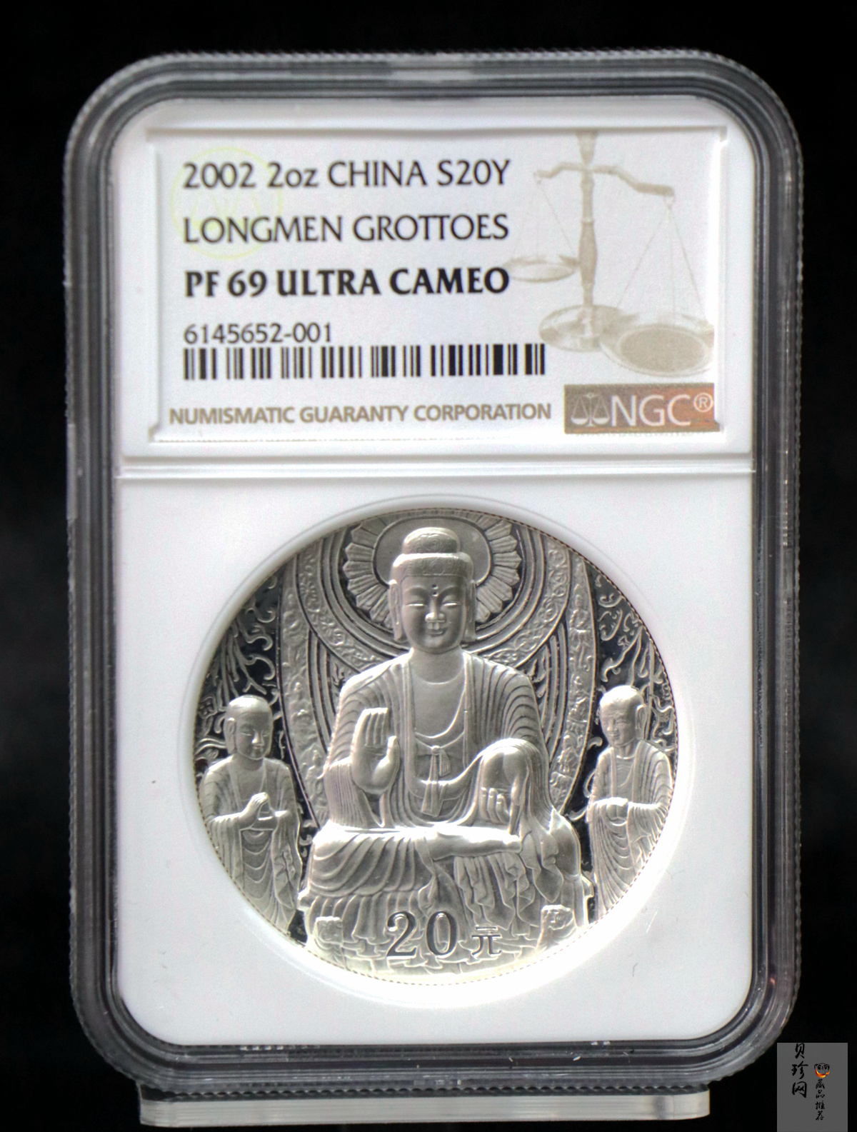 【020505】2002年中国石窟艺术（龙门）金银纪念币-佛像图2盎司精制银币