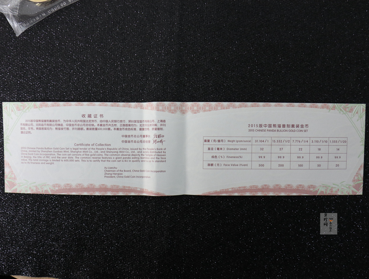 【159060】2015年熊猫普制金币5枚一套