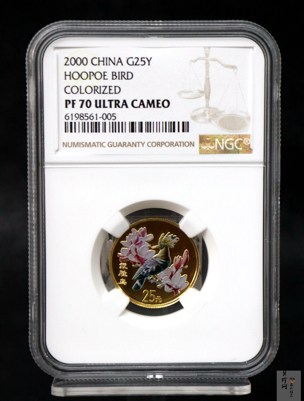 【000401】2000年中国珍禽系列（戴胜鸟）彩色金银纪念币1/4盎司彩色精制金币
