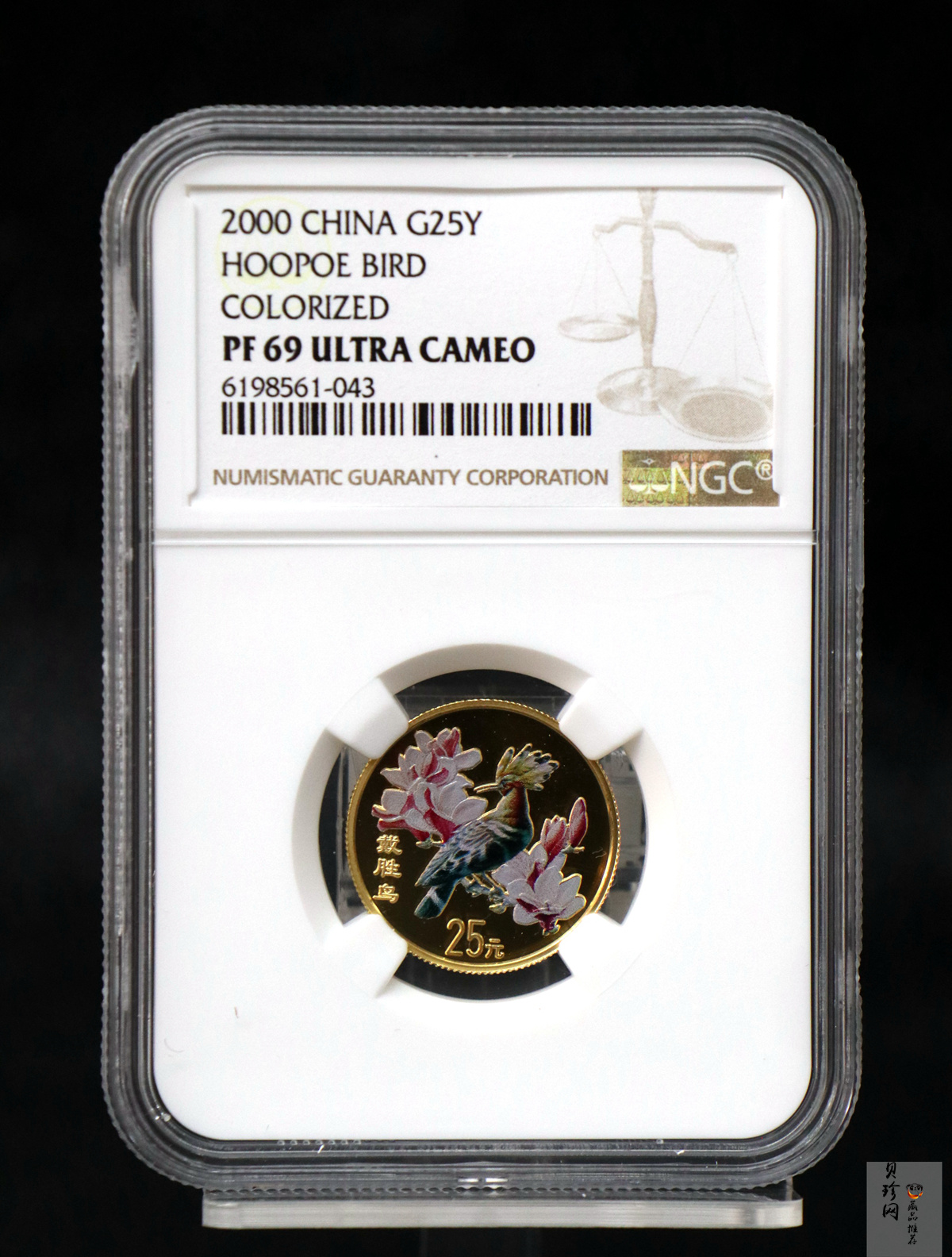 【000401】2000年中国珍禽系列（戴胜鸟）彩色金银纪念币1/4盎司彩色精制金币