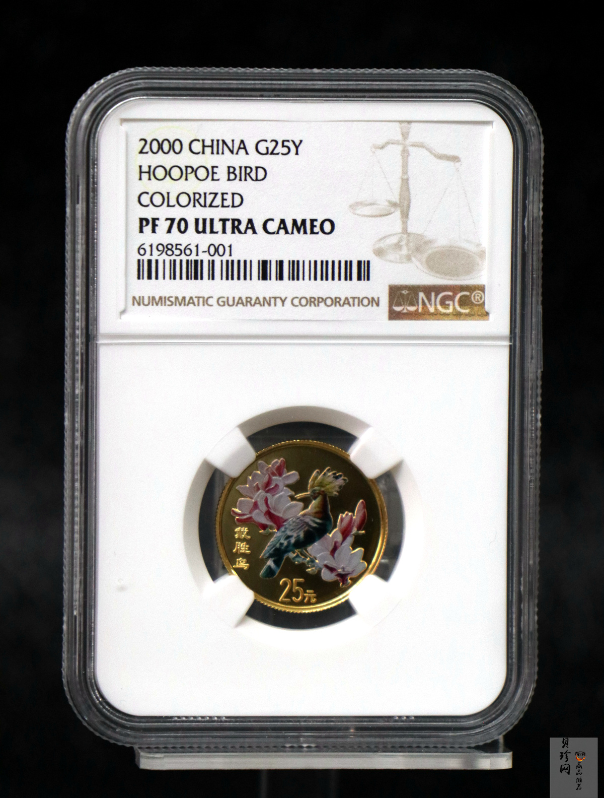 【000401】2000年中国珍禽系列（戴胜鸟）彩色金银纪念币1/4盎司彩色精制金币