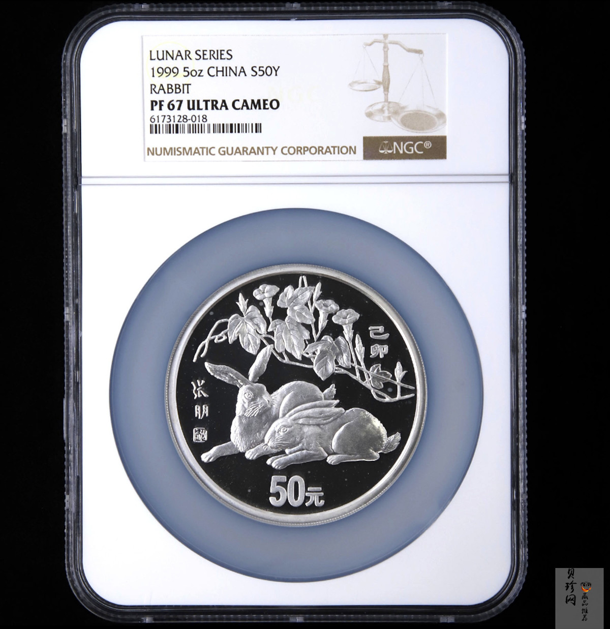 【990209】1999中国己卯（兔）年金银铂纪念币-双兔图5盎司精制银币