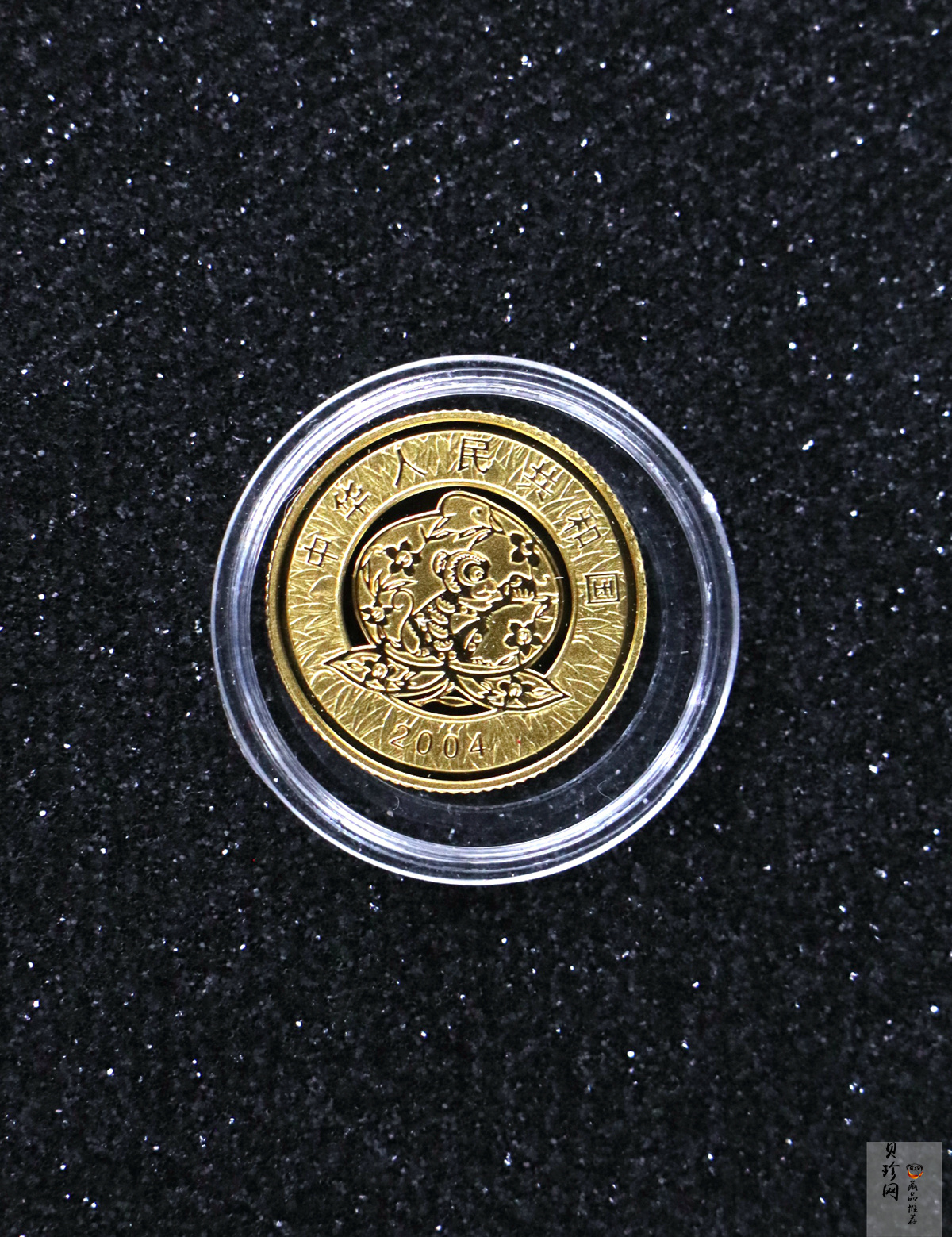 【049180】2004中国甲申（猴）年金纪念币-子母猴图1/10盎司彩色精制金币