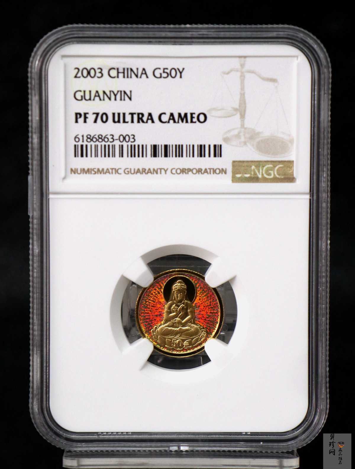 【031001】2003年观音纪念币-观音像1/10盎司圆形幻彩精制金币