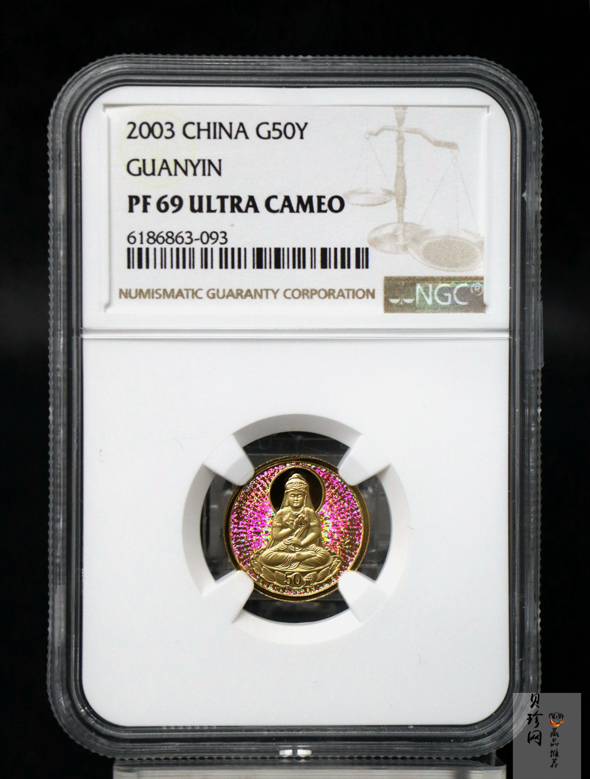 【031001】2003年观音纪念币-观音像1/10盎司圆形幻彩精制金币