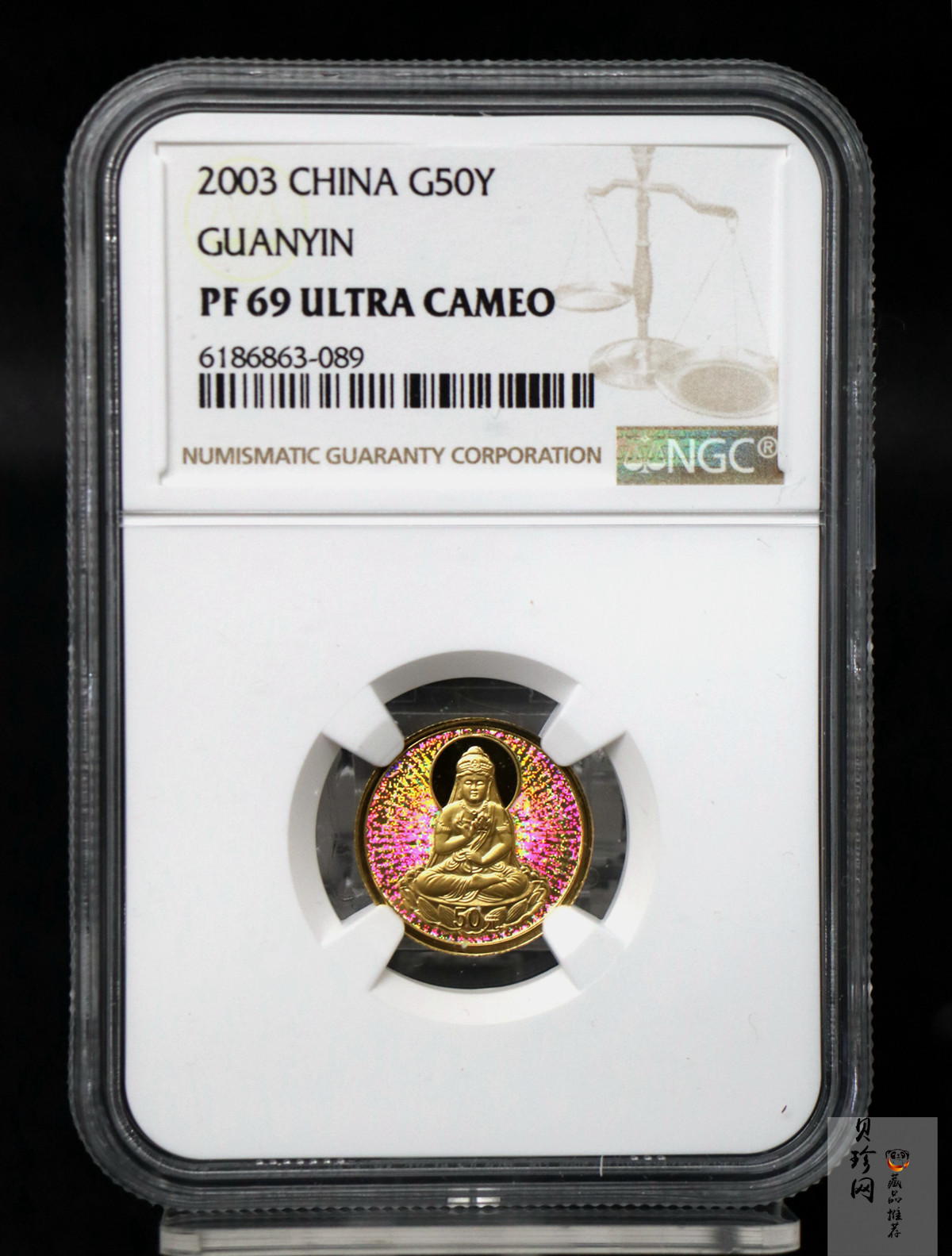 【031001】2003年观音纪念币-观音像1/10盎司圆形幻彩精制金币