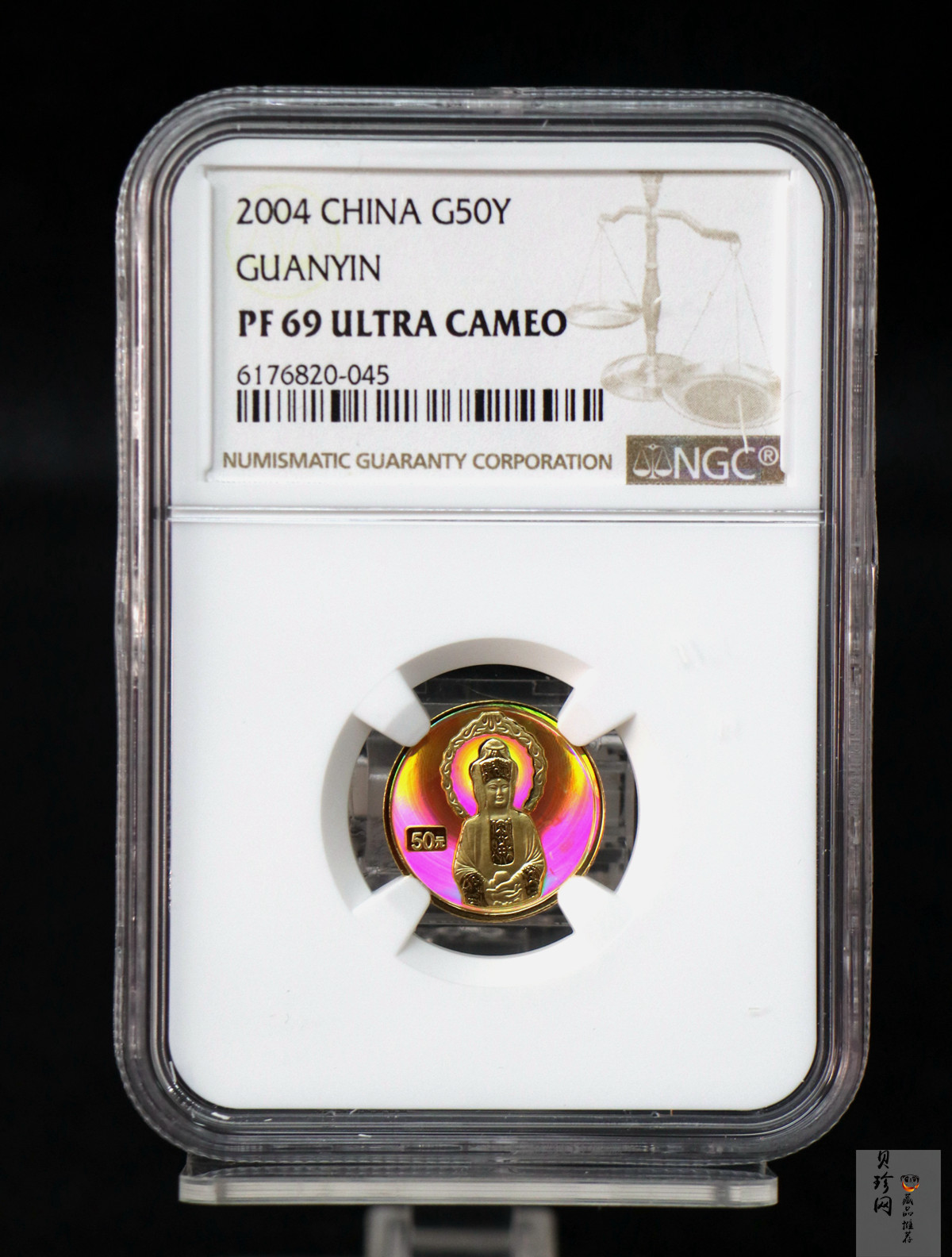 【040901】2004年观音金纪念币-白衣观音像1/10盎司幻彩精制金币