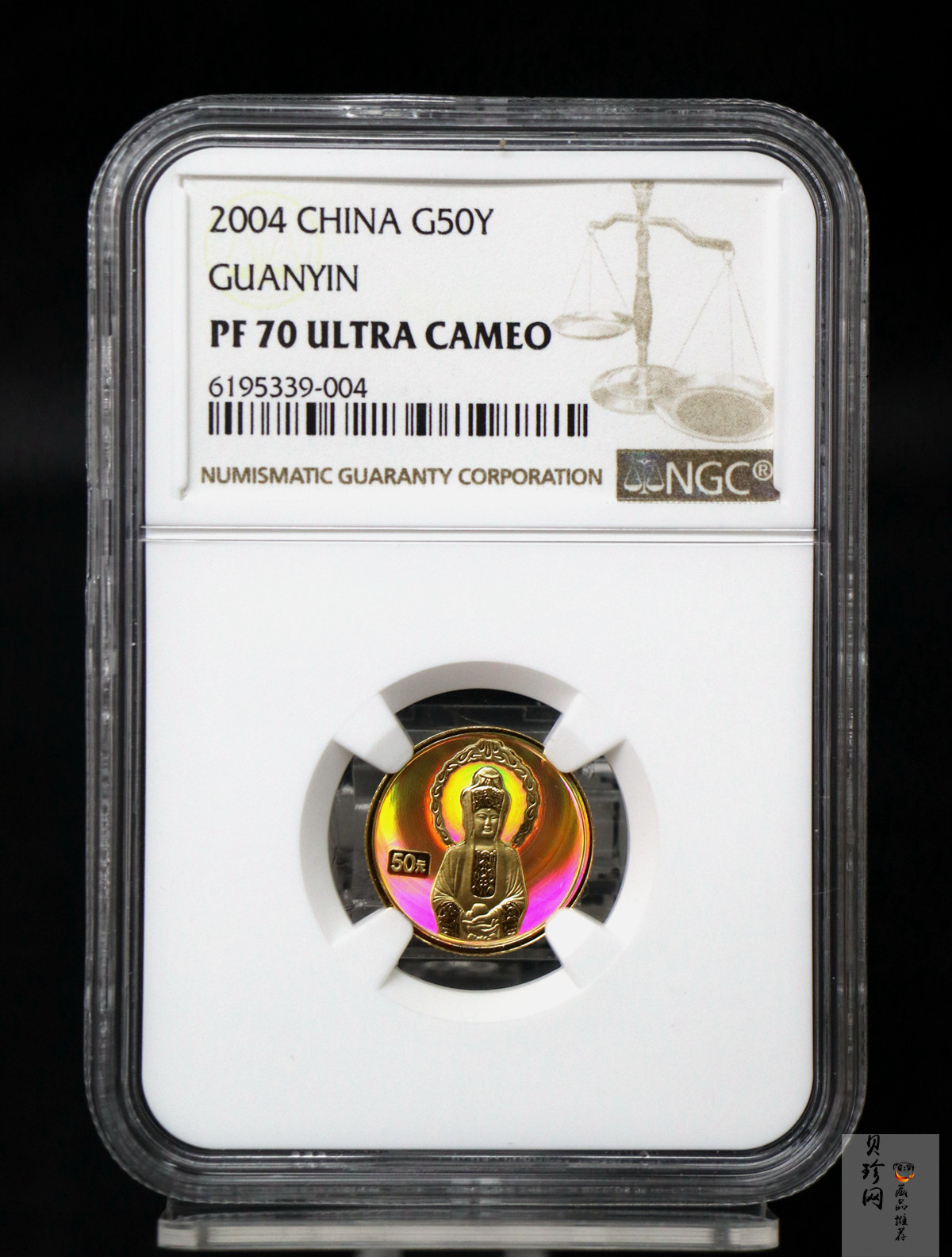 【040901】2004年观音金纪念币-白衣观音像1/10盎司幻彩精制金币