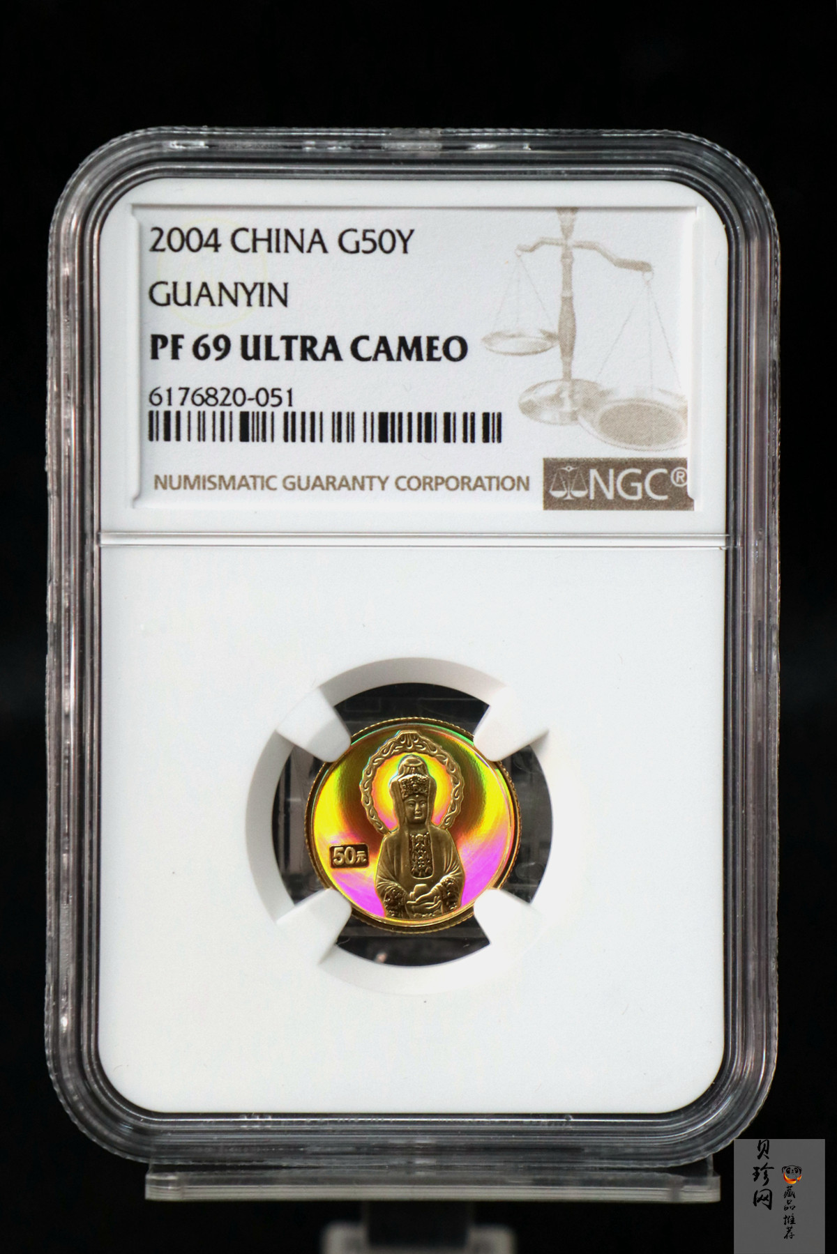 【040901】2004年观音金纪念币-白衣观音像1/10盎司幻彩精制金币