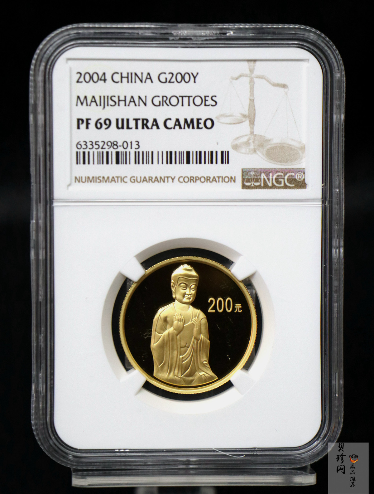 【040602】2004年中国石窟艺术（麦积山）金纪念币-麦积山石窟坐佛像（局部）1/2盎司精制金币