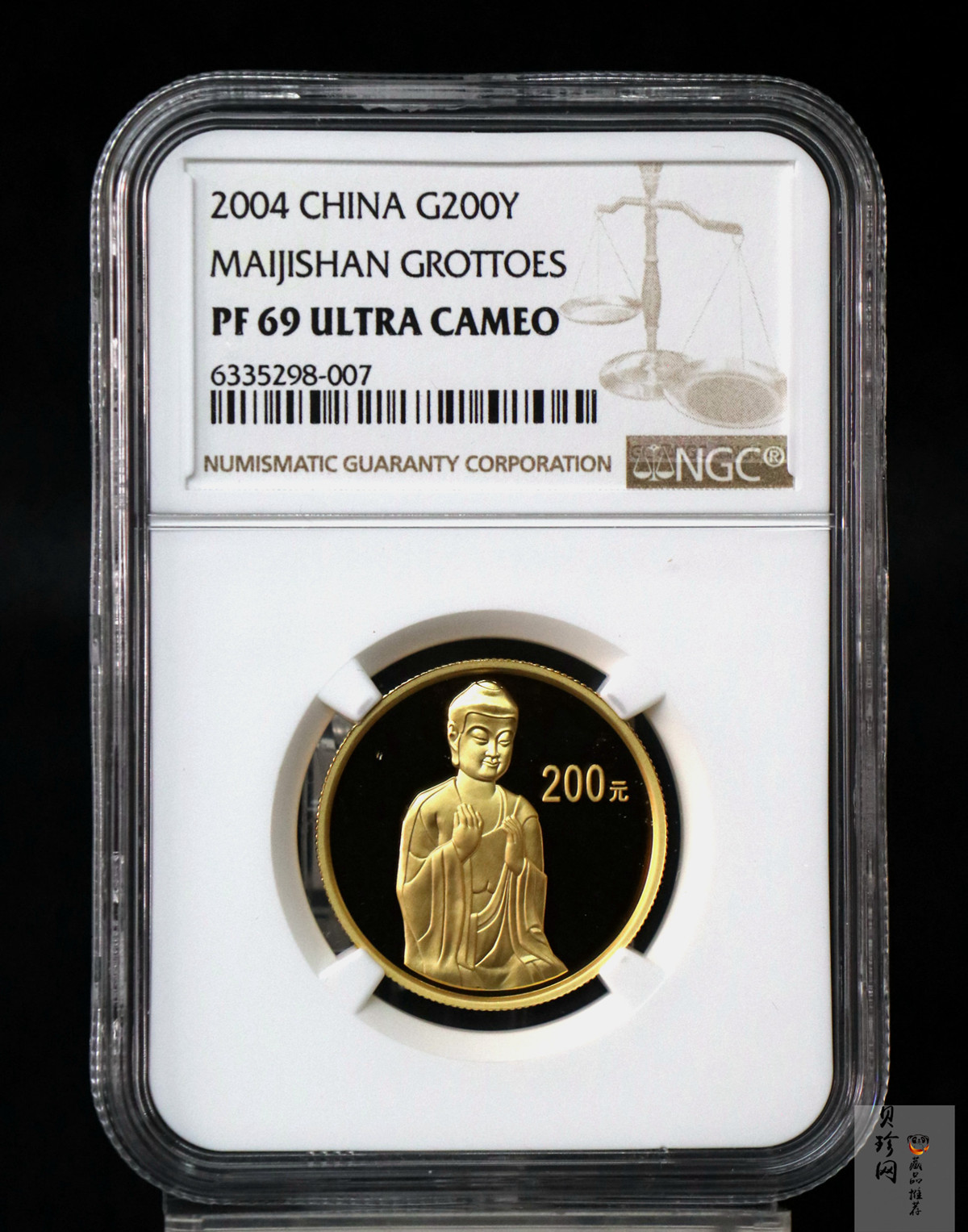 【040602】2004年中国石窟艺术（麦积山）金纪念币-麦积山石窟坐佛像（局部）1/2盎司精制金币