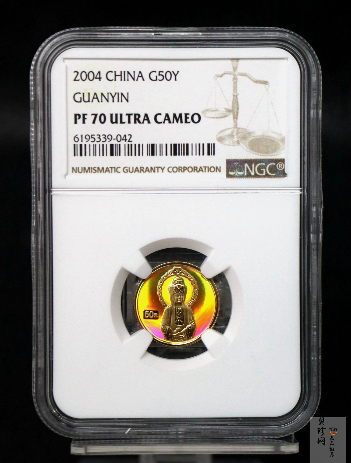 【040901】2004年观音金纪念币-白衣观音像1/10盎司幻彩精制金币